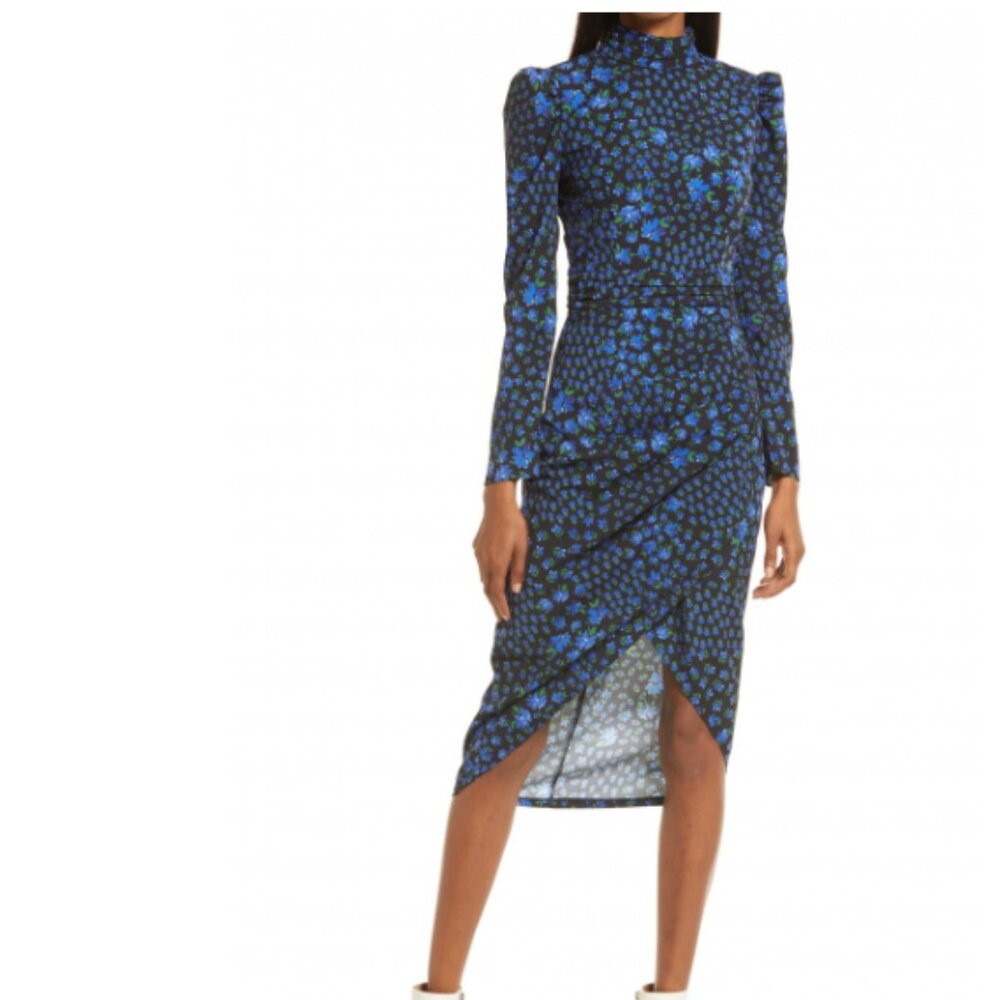 SAYLOR Aphrodite Long Sleeve Puff Shoulder Dress In Multi